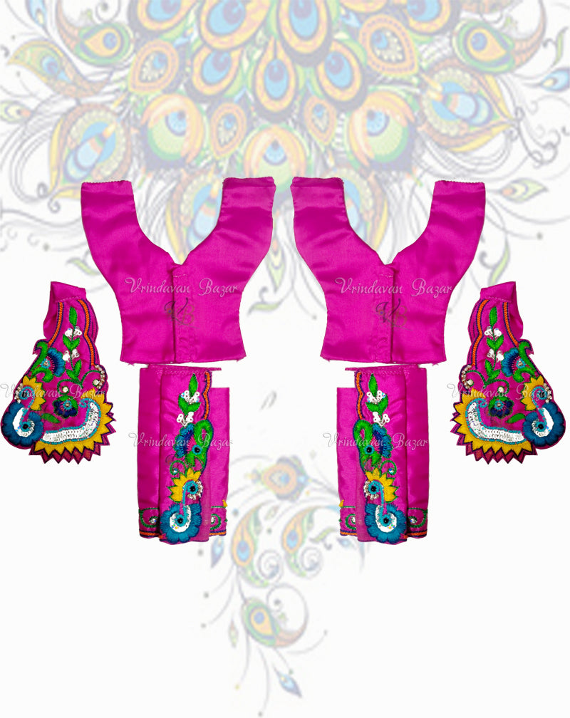 Dark pink Gaur Nitai dress with floral embroidery; Size 6 inch