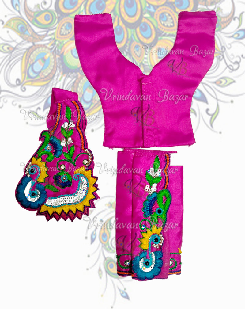 Dark pink Gaur Nitai dress with floral embroidery; Size 6 inch