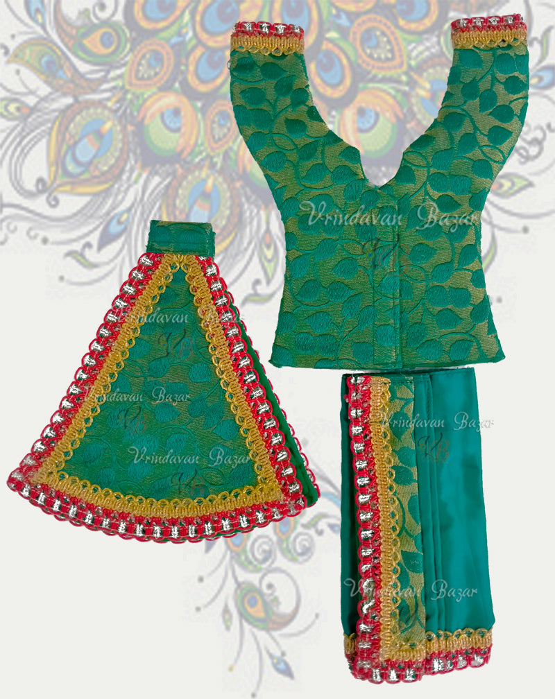 Green jacquard fabric Gaur Nitai dress; Size 5 inch