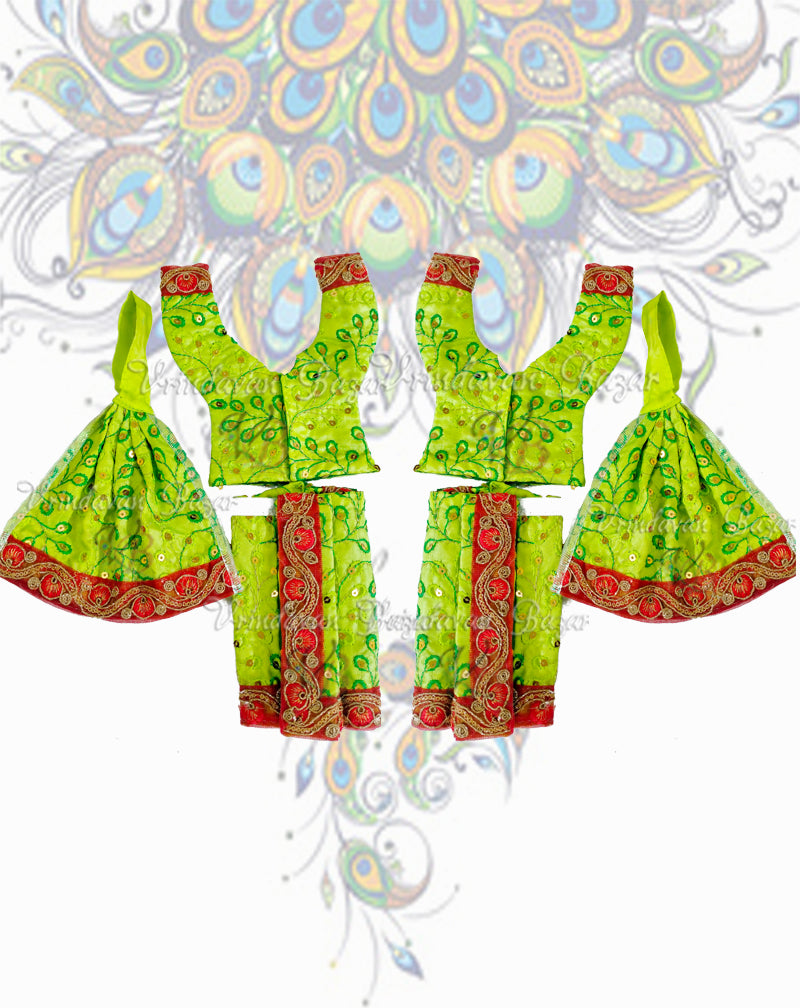 Leaf green self embellished fabric Gaur Nitai dress; Size 6 inch