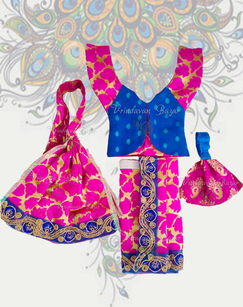 Pink brocade fabric Gaur Nitai dress with special decoration; Size 6 inch