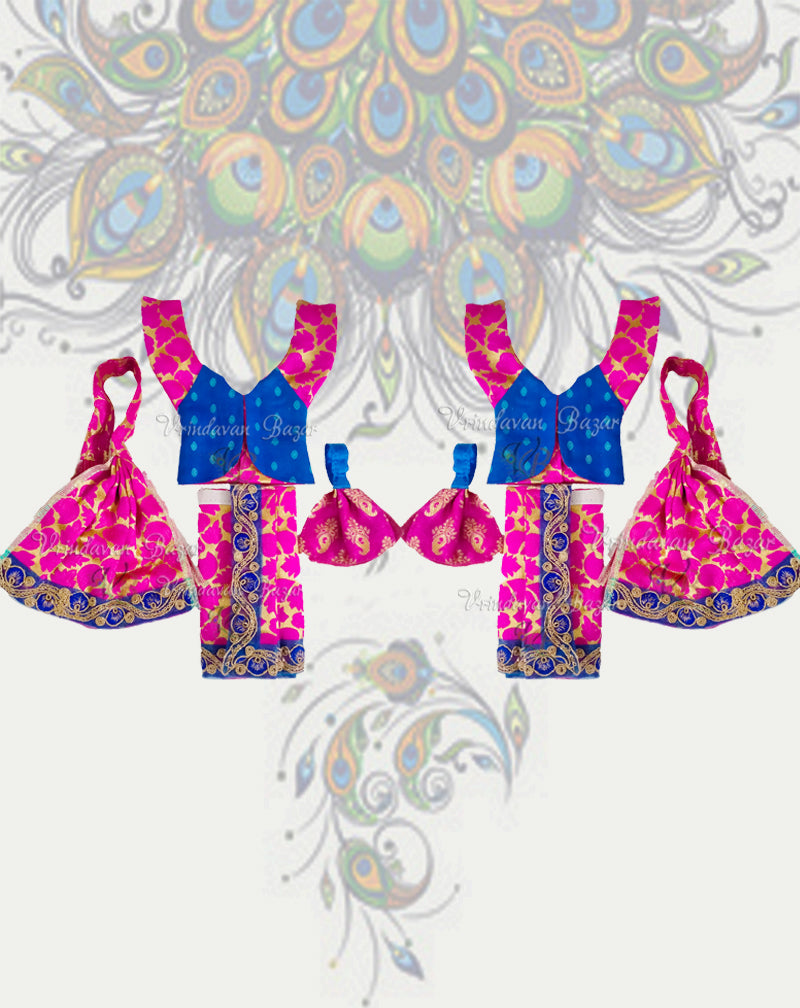 Pink brocade fabric Gaur Nitai dress with special decoration; Size 6 inch