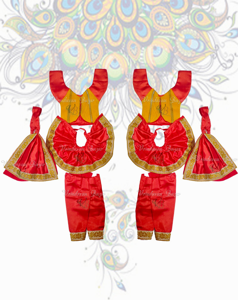 Red Gaur Nitai dress (Pant style) with lace border; Size 5 inch