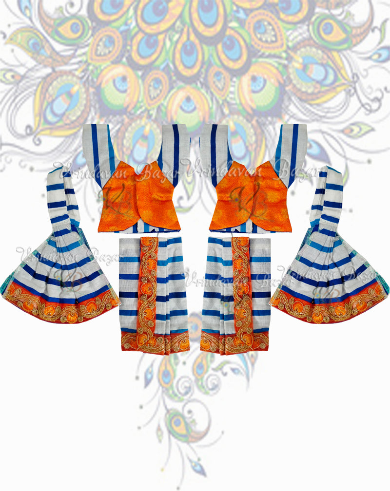 Gaur Nitai dress in grey with blue stripes; Size 6 inch