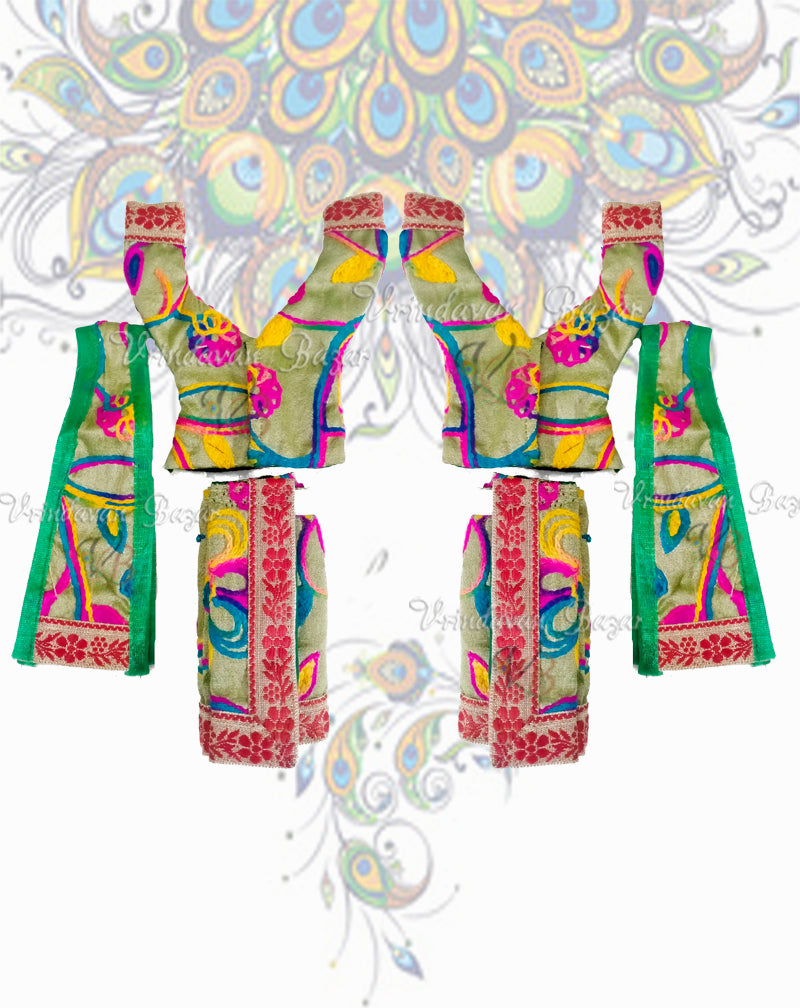 Gaur Nitai dress in green with multiColour threadwork; Size 3 inch