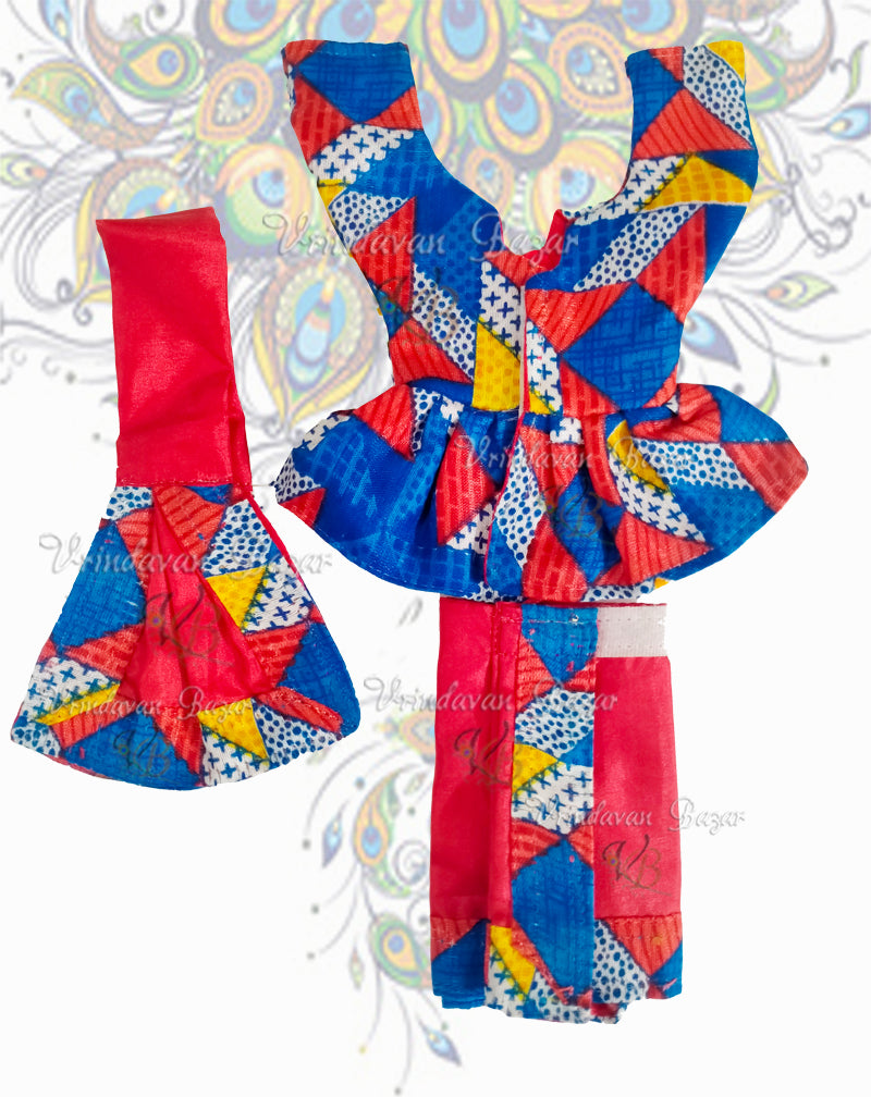 Red with geometric print Gaur Nitai dress; Size 4 inch