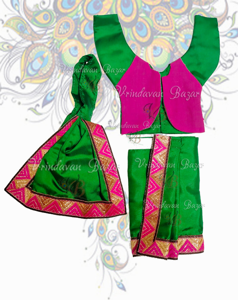 Green Gaur Nitai dress with lace border; Size 5 inch