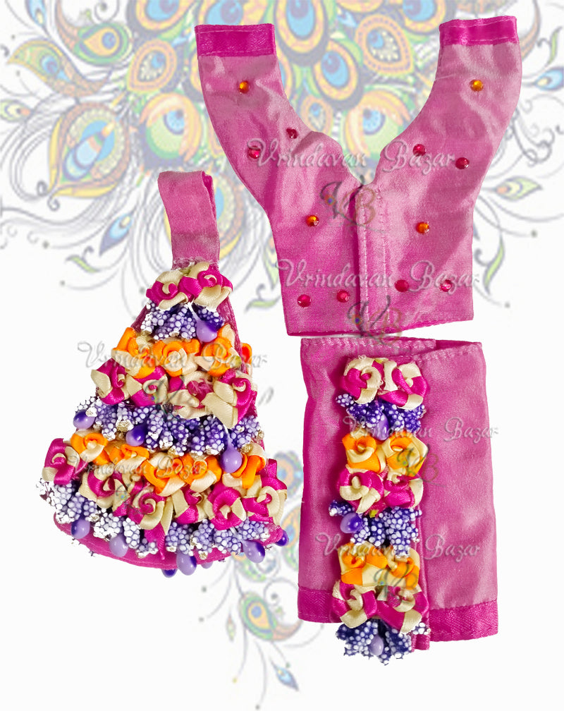Designer Purple Gaur Nitai dress with ribbon flowers; Size 4 inch