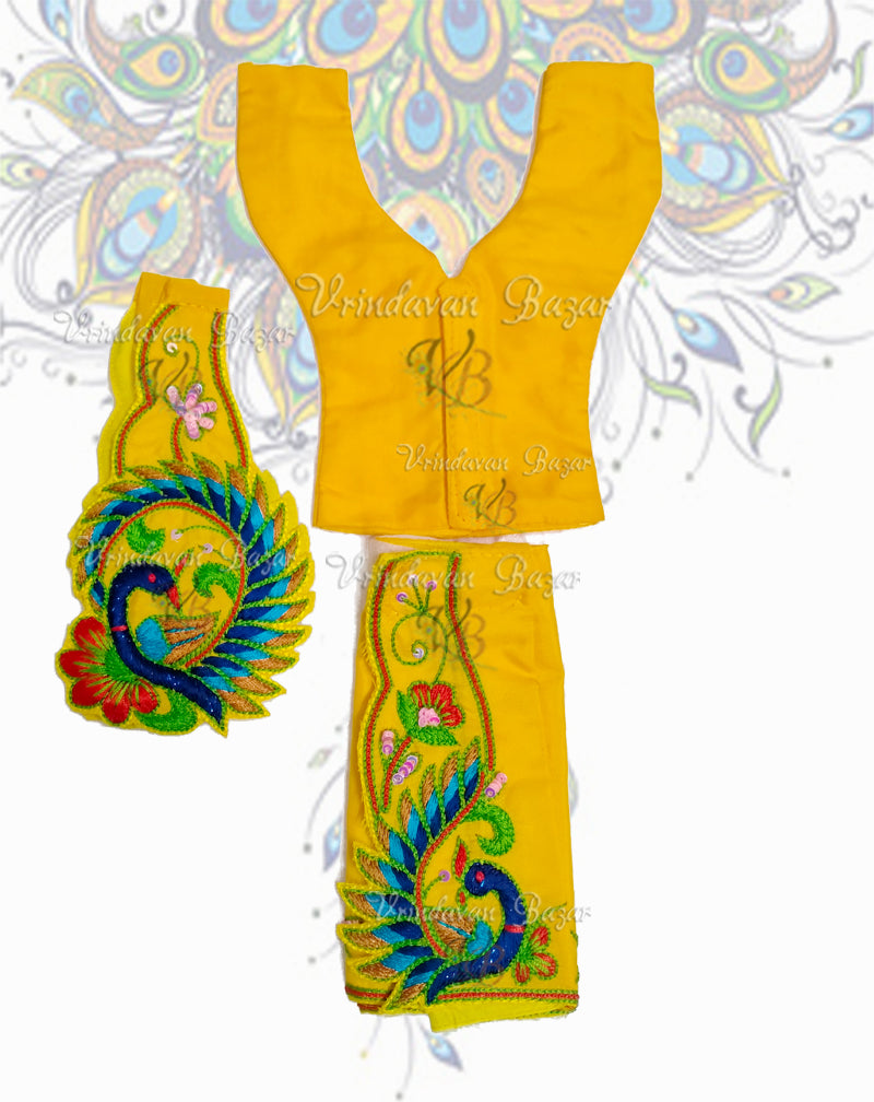 Yellow Gaur Nitai dress with dancing peacock embroidery