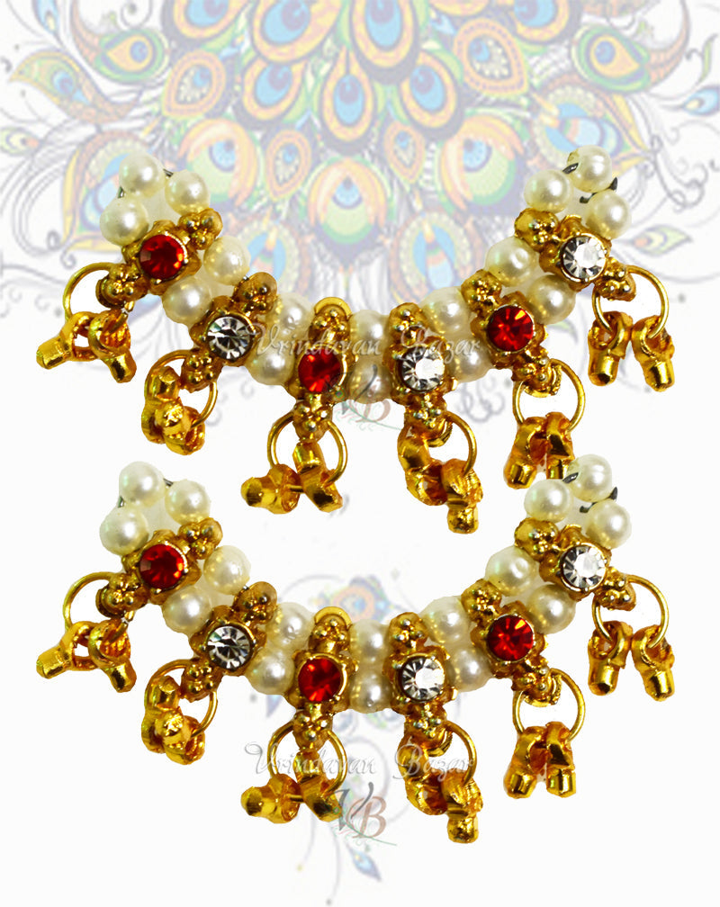 White pearl beads with ghungroos payal/ kangan