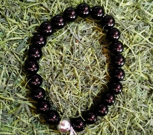 Black Agate with silver bead bracelet