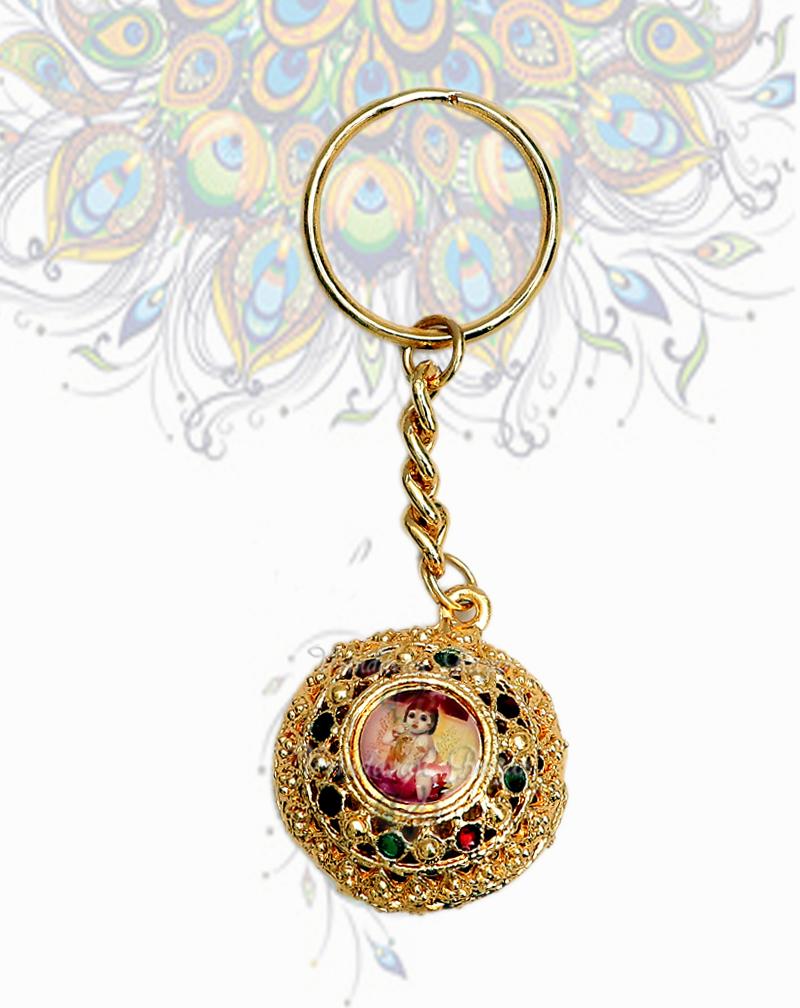 Golden cutwork round bal gopal key ring