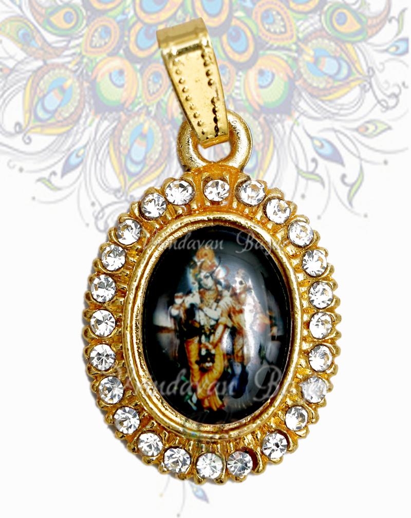 Shri Radha Krishna with cow pendent with stone decoration