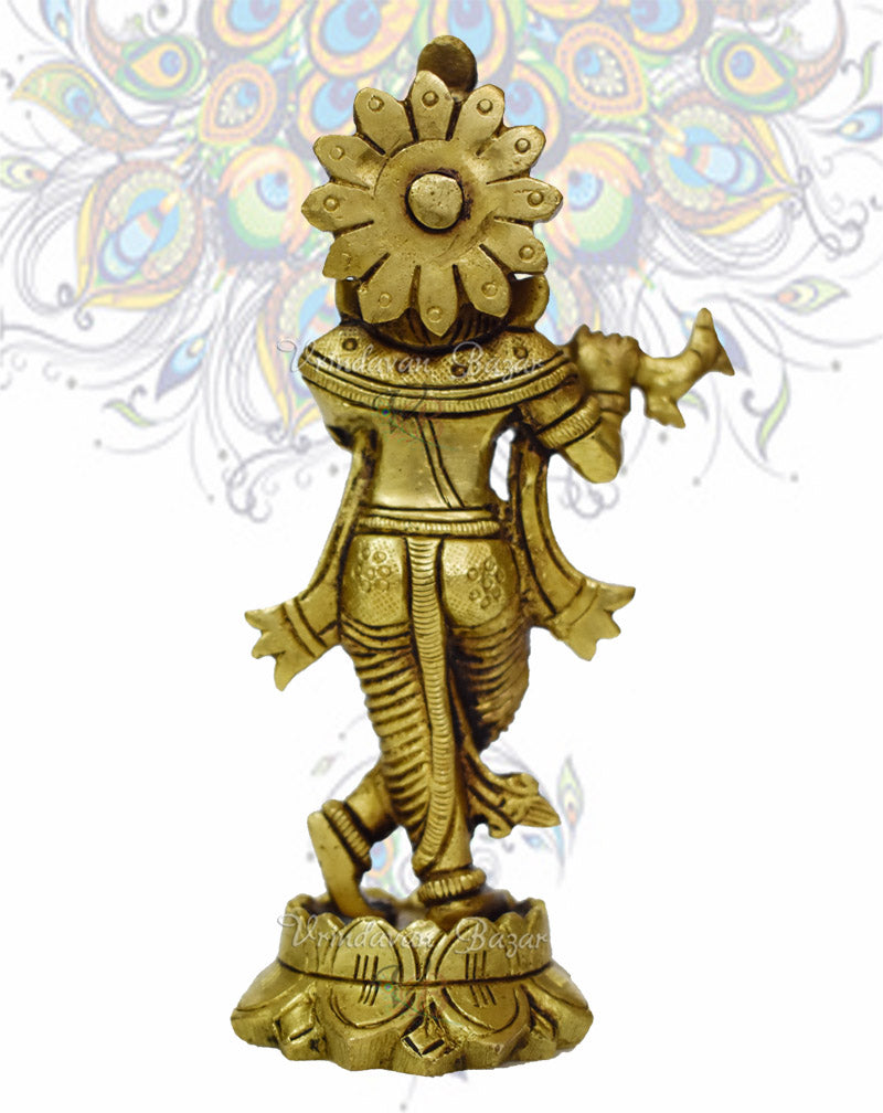 Krishna idol standing & playing flute on lotus base