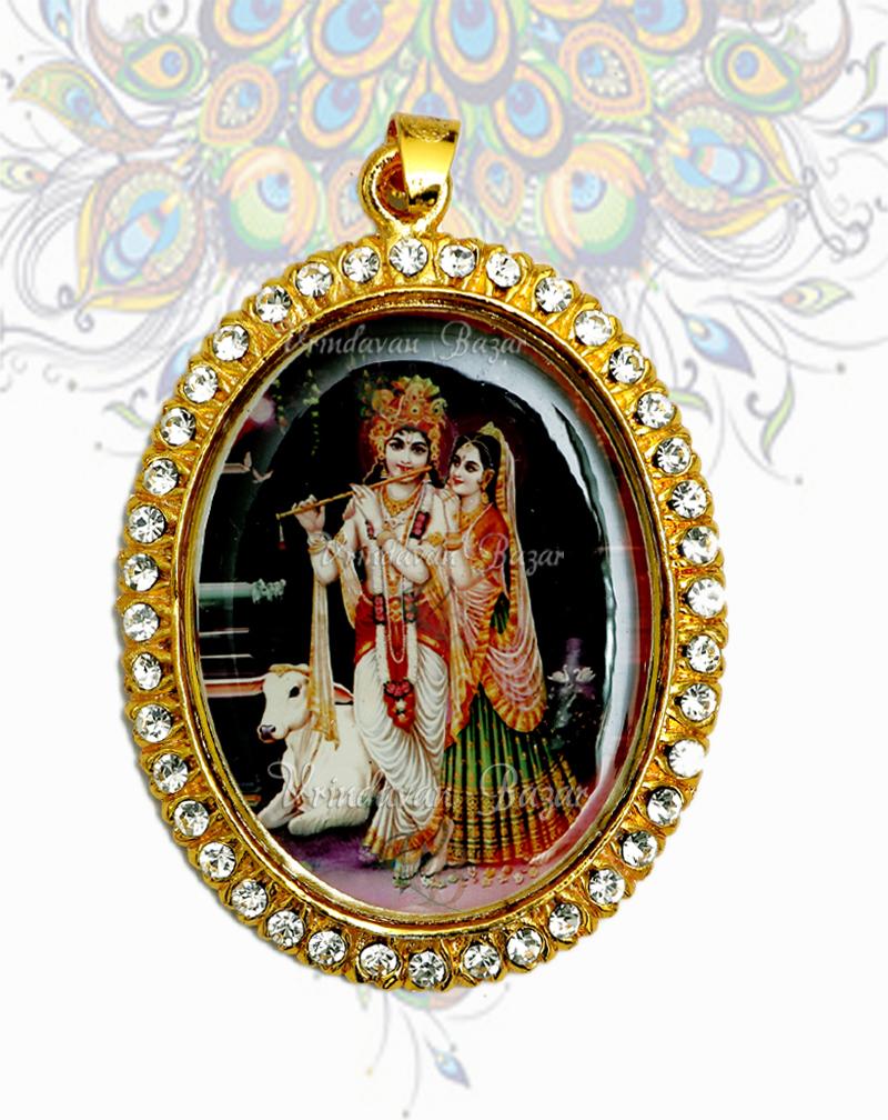 Radha Krishna with cow pendent with stone decoration