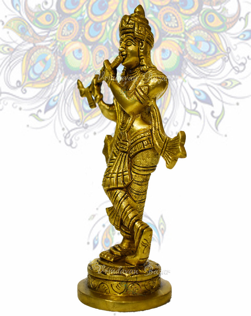 Krishna playing flute standing on round base