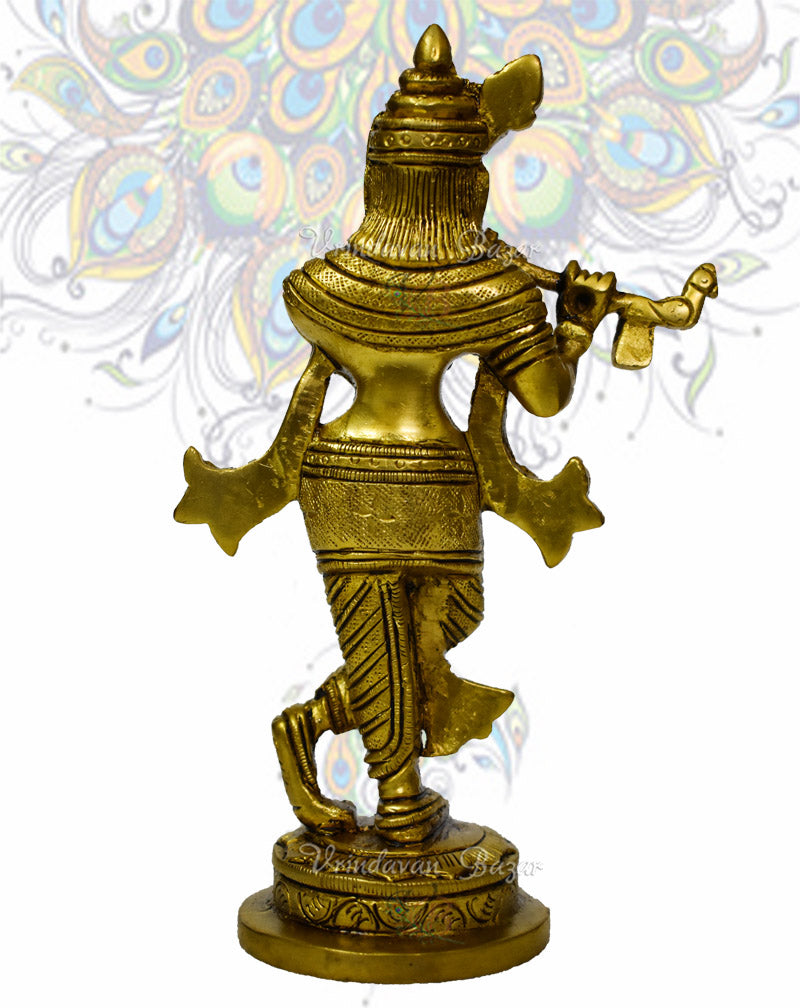 Krishna playing flute standing on round base