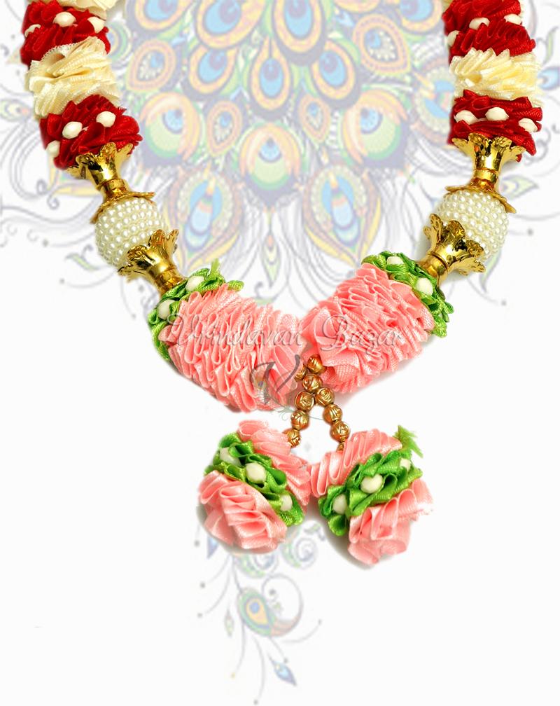 Ribbon flower garland mala for God Idols, photo frame, mandir and temple 12 inch