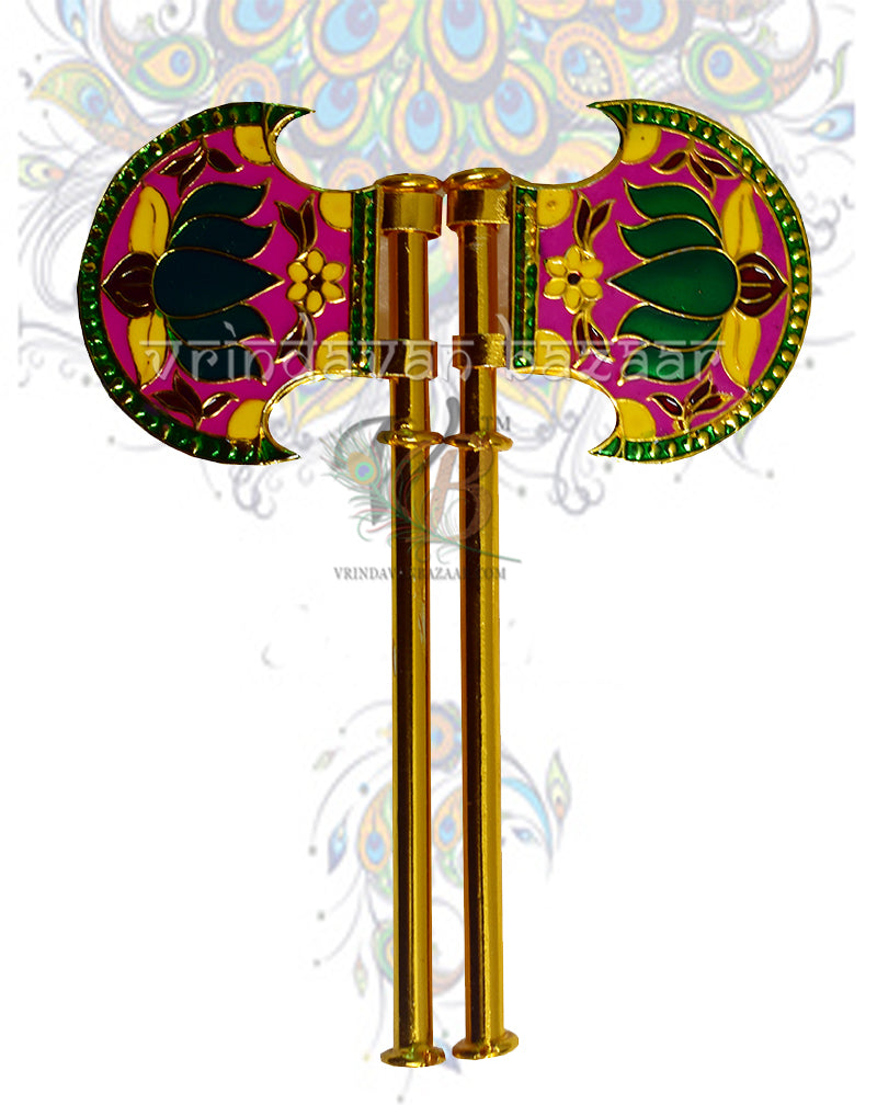 Multicolor meenakari hand fan for home deities