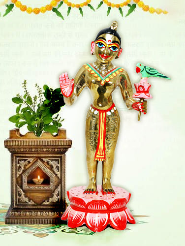 Goddess Vrinda Devi Brass Deity; Height- 7.5 inches