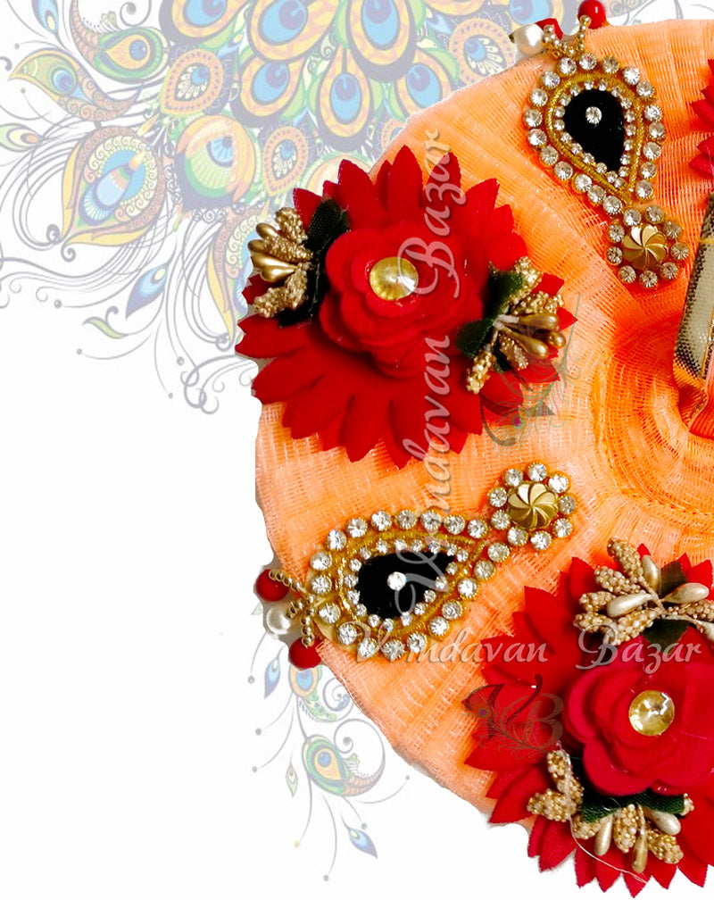 Peach zari laddu gopal dress with blooming red flowers