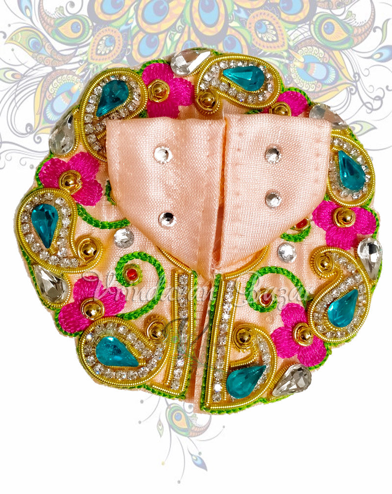 Peach with beatiful flower design zari laddu gopal dress