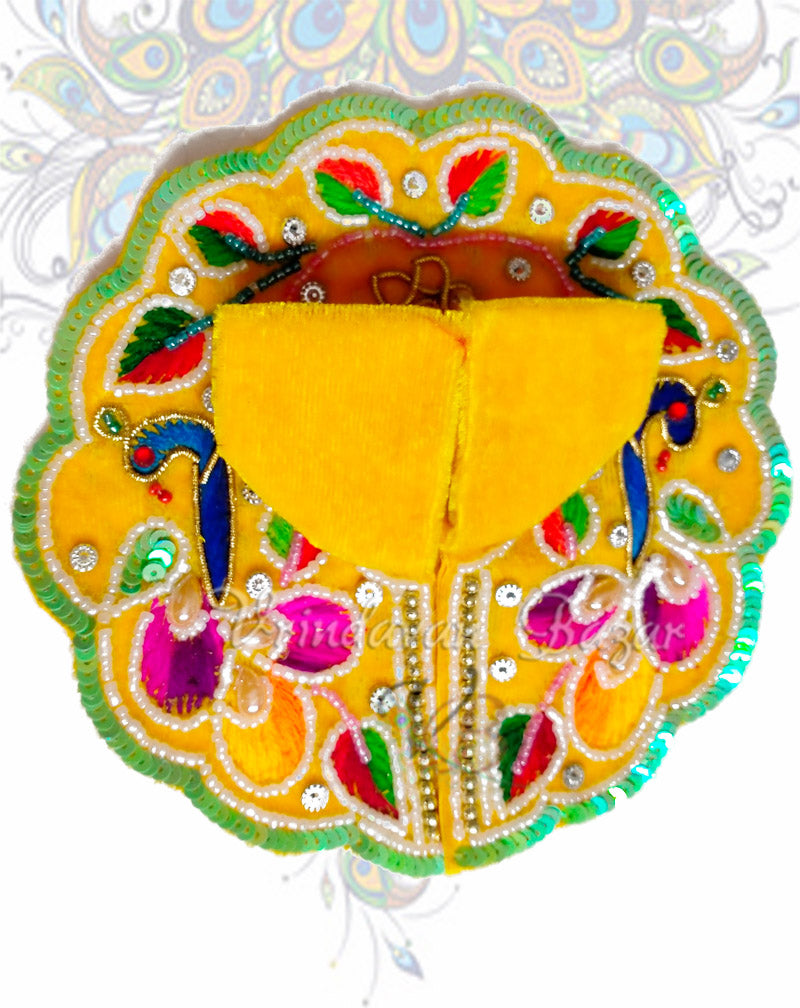 Symmetrical peacock design velvet laddu gopal dress