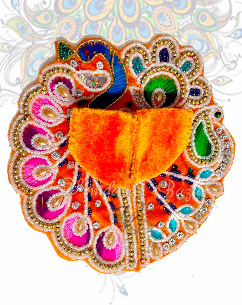 Stylised peacock design velvet laddu gopal dress