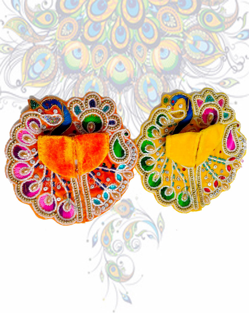 Stylised peacock design velvet laddu gopal dress