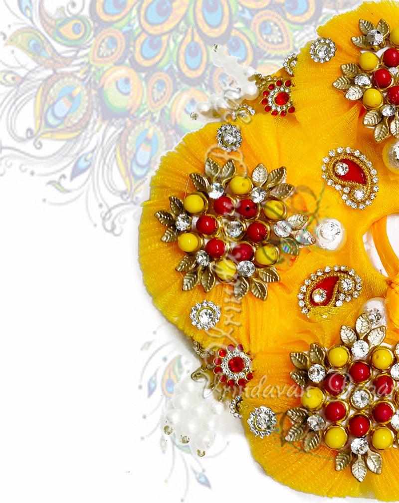 Yellow with red bead/ stone flowers design laddu gopal dress