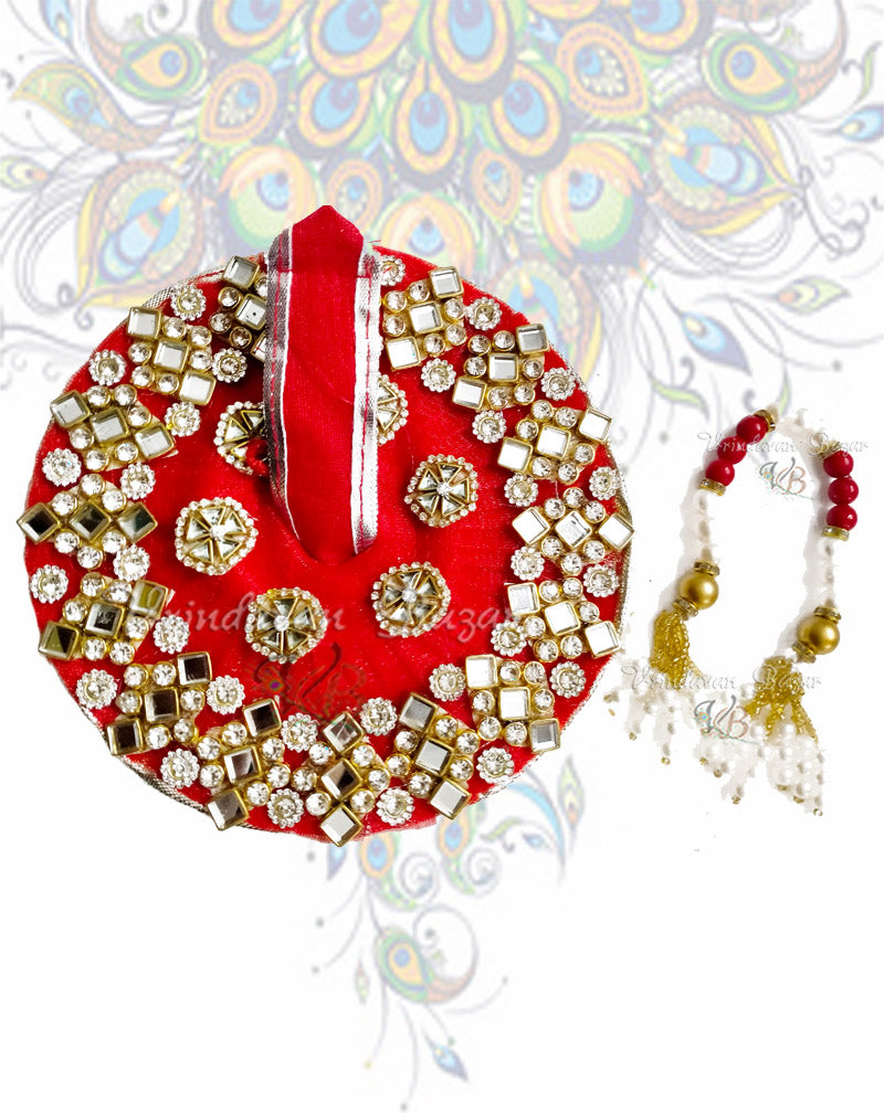 Red with kundan work border zari laddu gopal dress