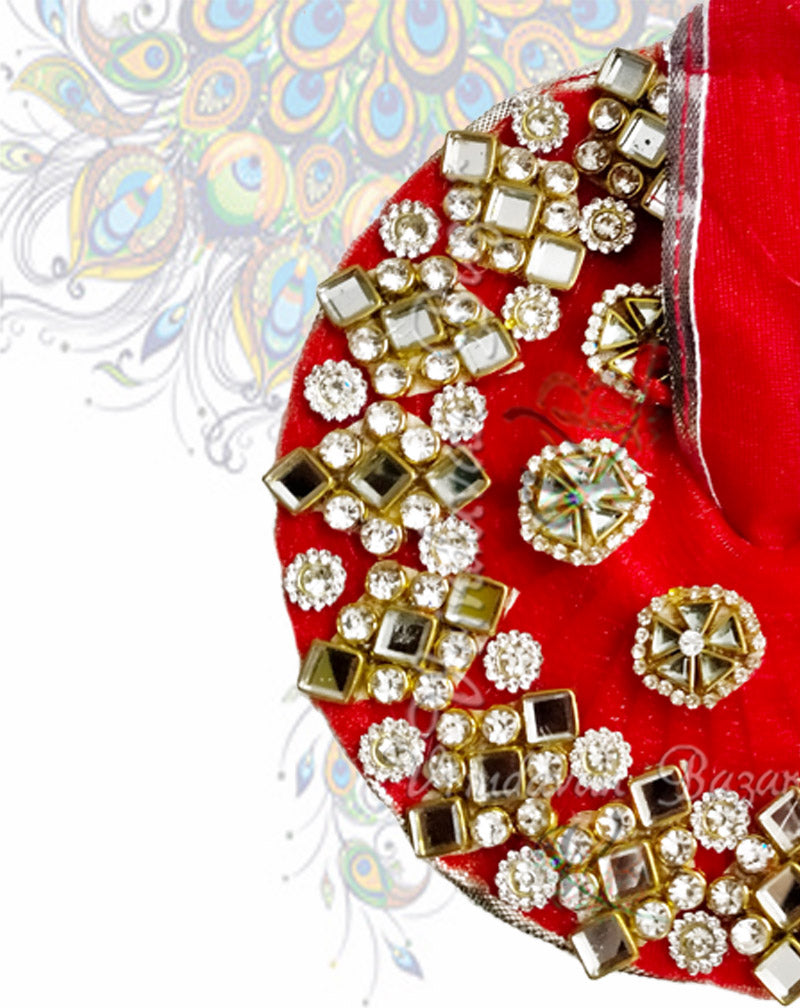 Red with kundan work border zari laddu gopal dress