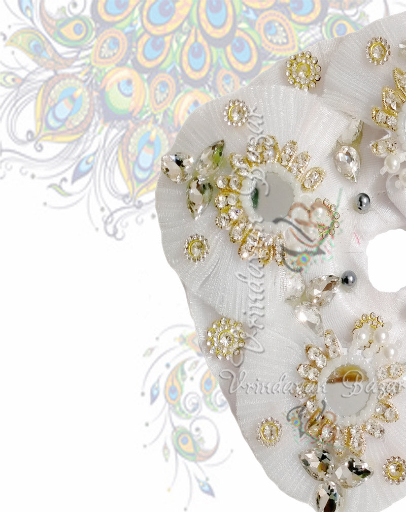 White ribbon flower with mirrors and stones zari laddu gopal dress