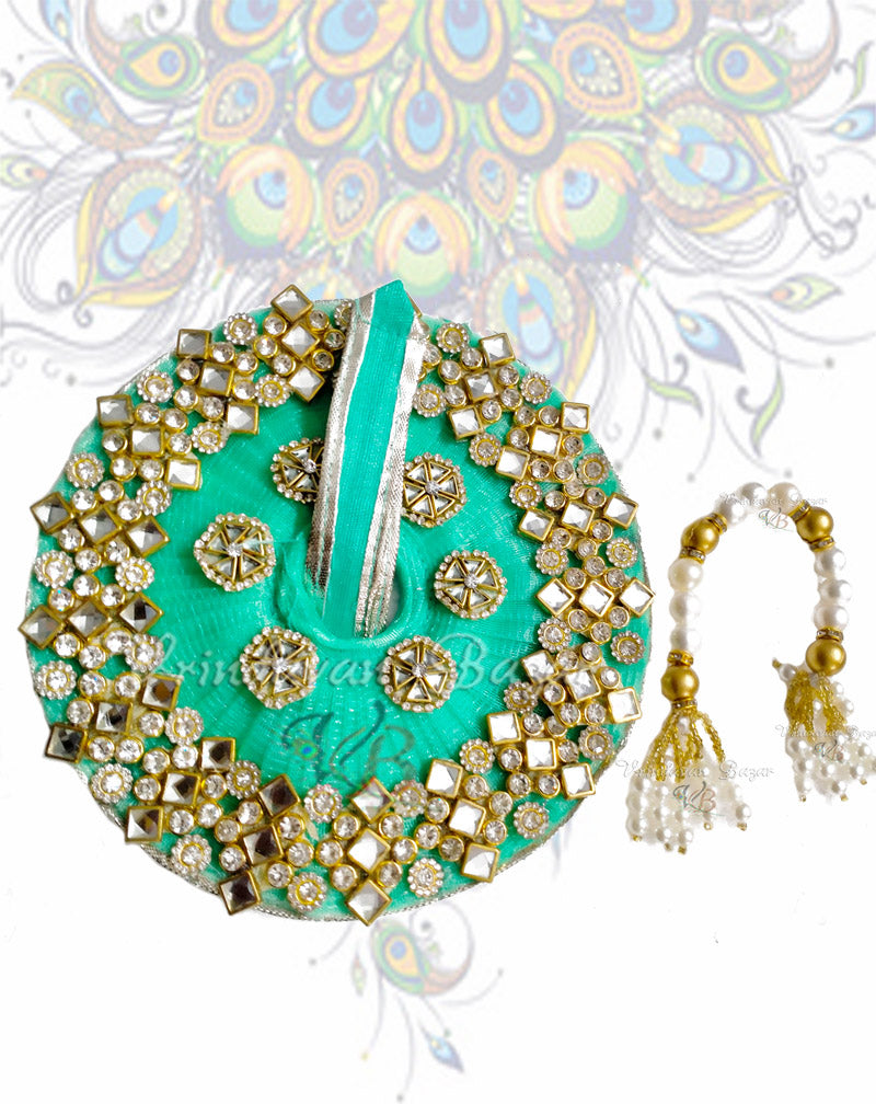 Green with kundan work border zari laddu gopal dress