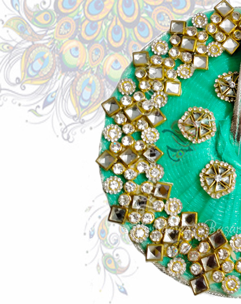Green with kundan work border zari laddu gopal dress