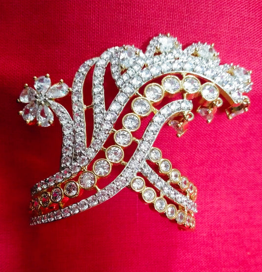 Elegant white artificial stone mukut with dangles -5.5 cm