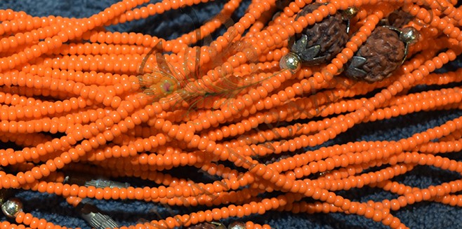 Rudraksha central beads with orange tiny beads kanthi