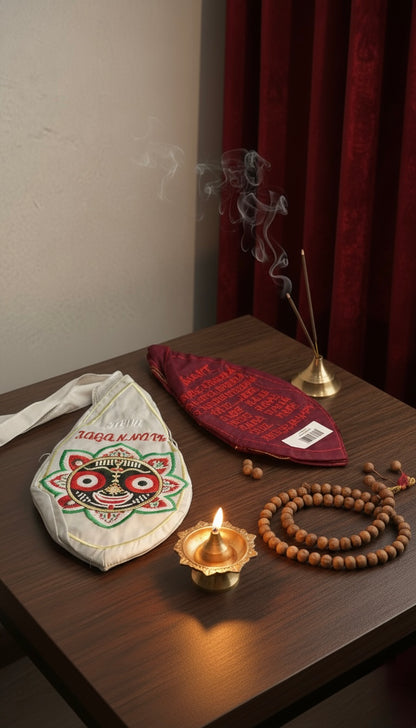 Jagannath, Baldev & Subhadra embroidered japa bag