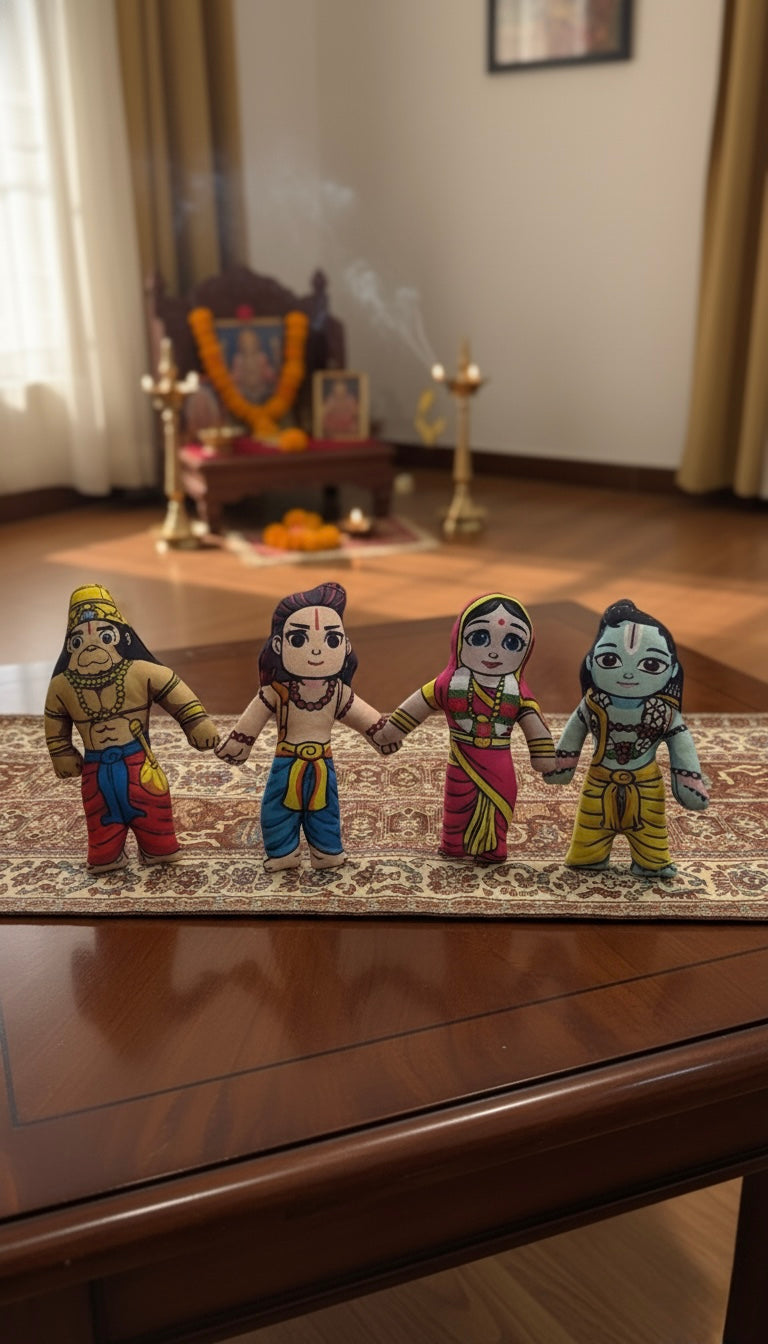 Lord Rama's Family (Sita, Rama, Lakshmana and Hanuman) Ramdarbar soft toy; Height 8 inch