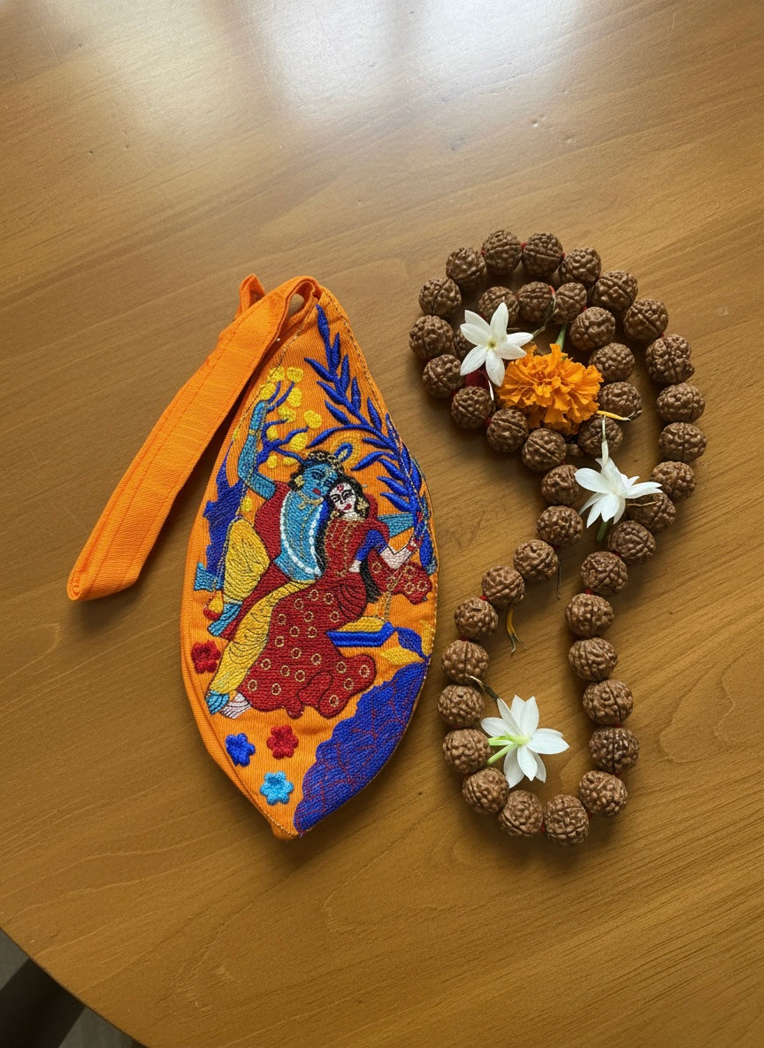 Sri Radha rani Shri Krishna embroidered japa bag