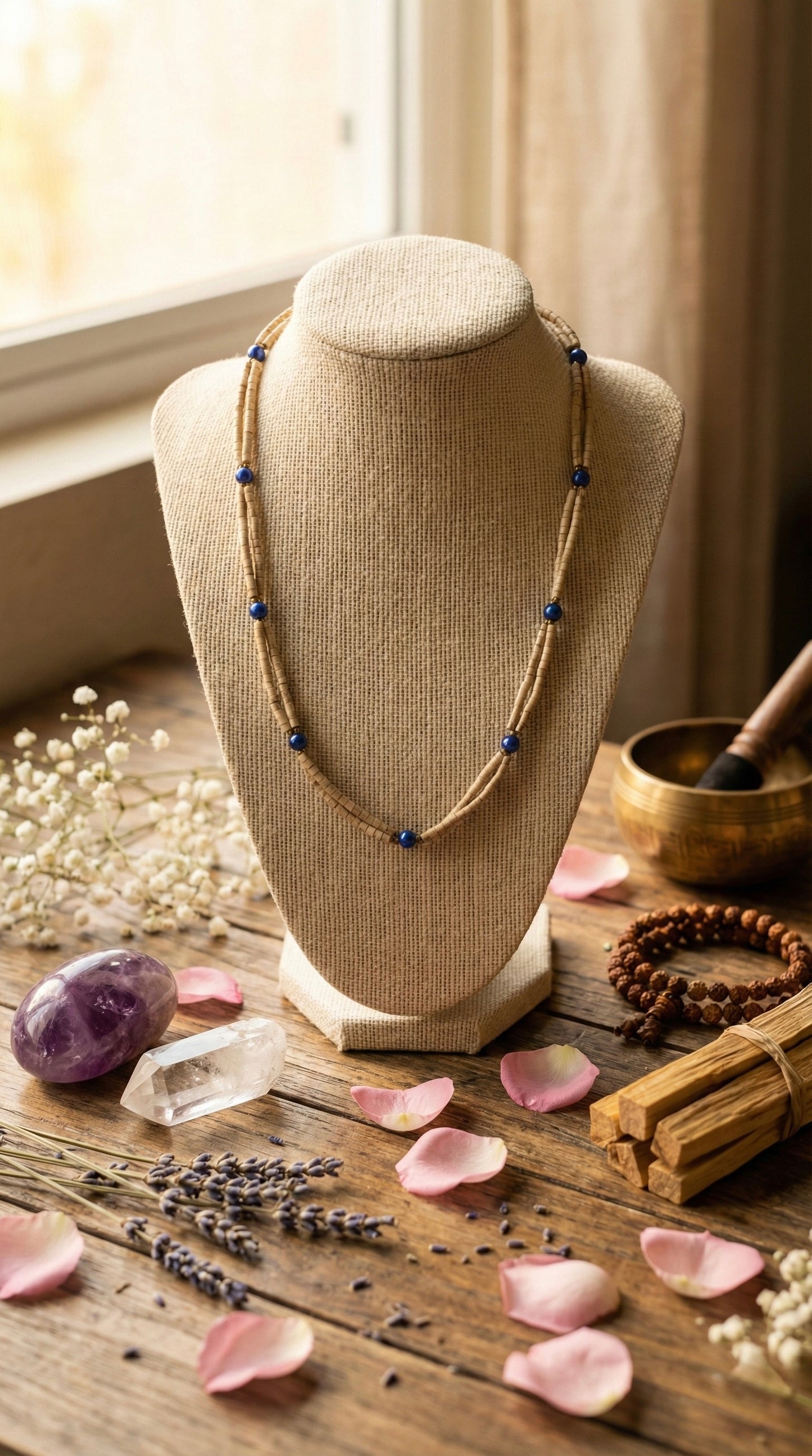 Blue bead tulsi kanthi mala