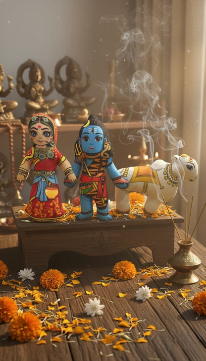 Lord Shiv with Parvati mata and Nandi bull soft toy