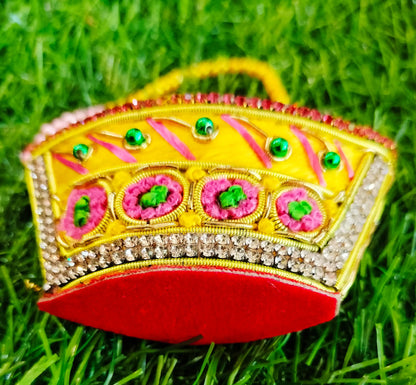 Special zardozi purse in Yellow with pink design