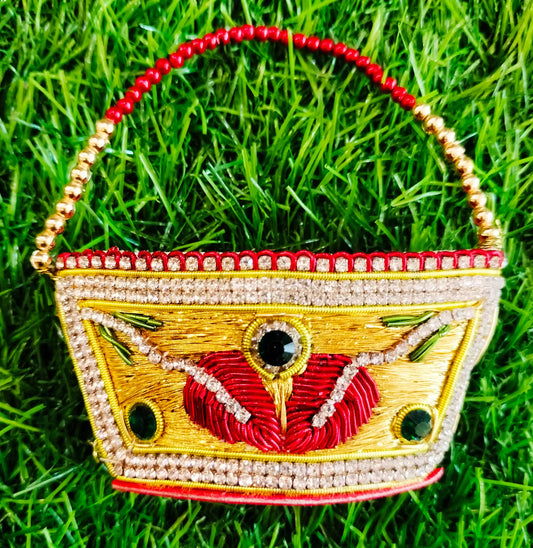 Zardozi purse in Yellow and red