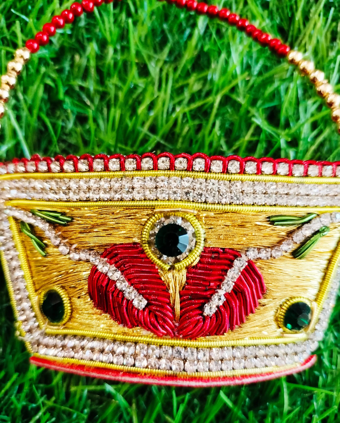 Zardozi purse in Yellow and red