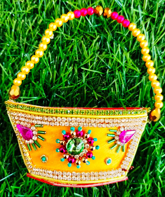 Elegant yellow zardozi purse