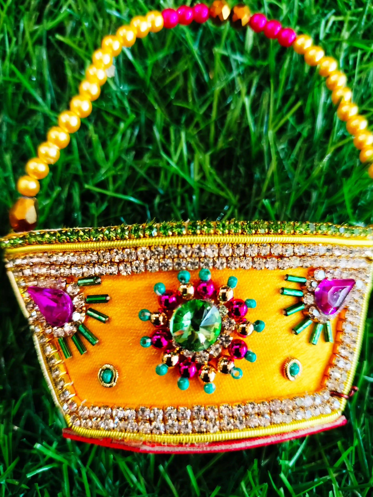 Elegant yellow zardozi purse