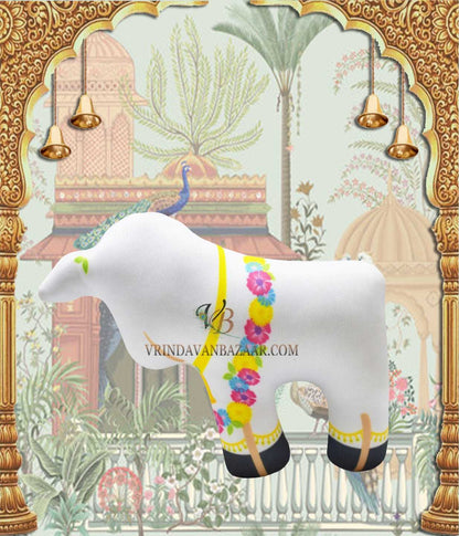 Radha Krishna with cow calf soft toy ; height - 8 inch