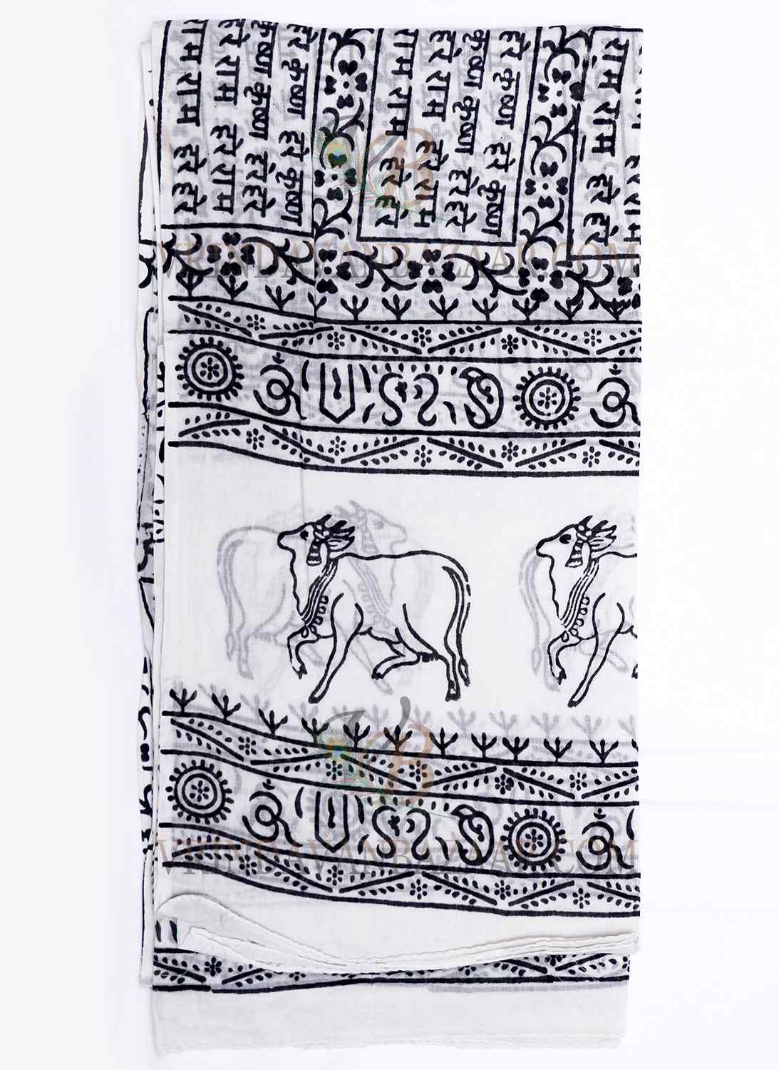 White Harinam Chadar - with Maha Mantra and Vrindavan Cows