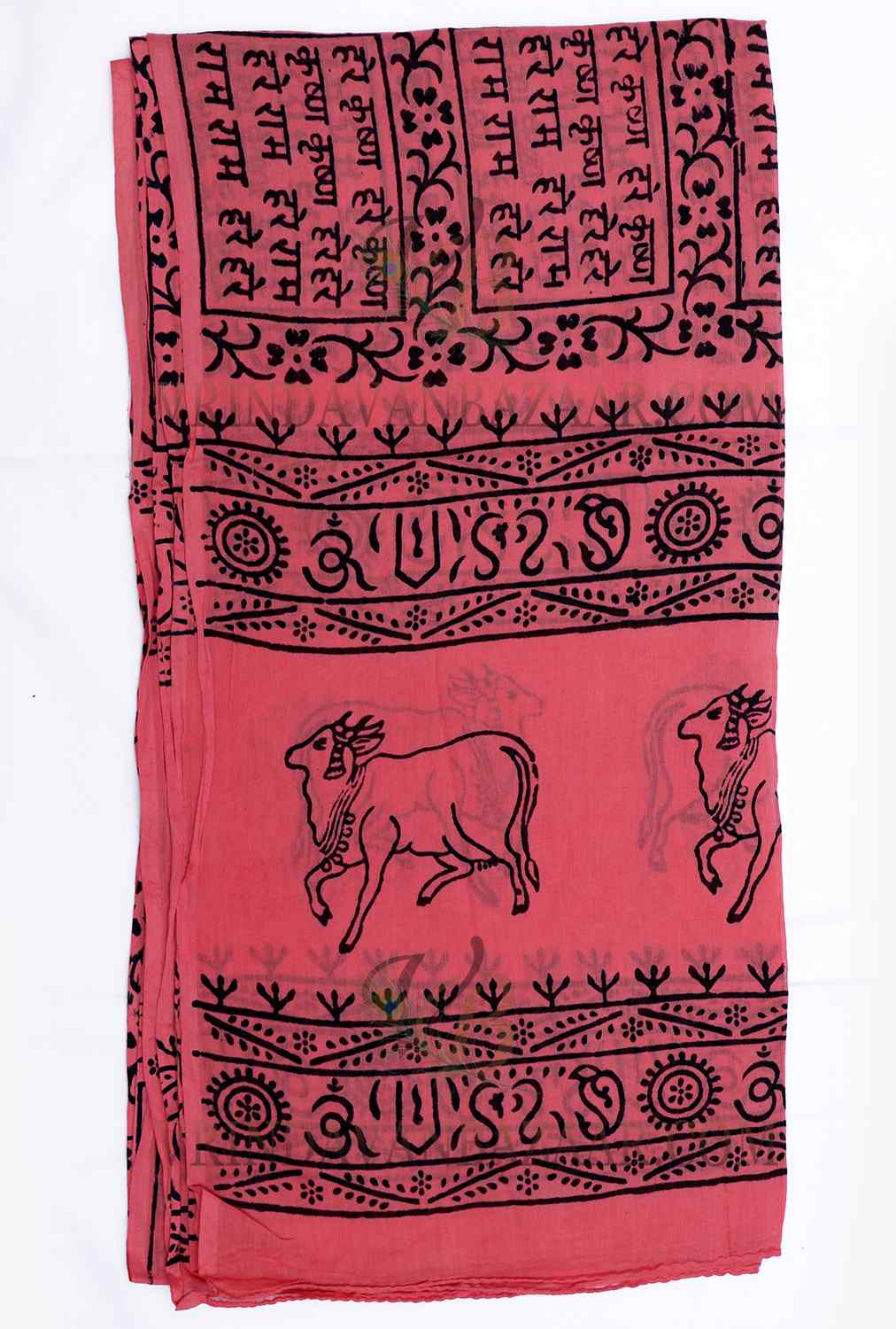 Red Harinam Chadar - with Maha Mantra and Vrindavan Cows